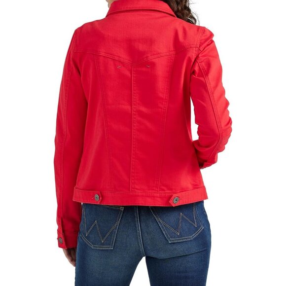 Women's Authentic Stretch Denim Jacket Long Sleeves Red Classic Jean Jacket - Picture 2 of 5